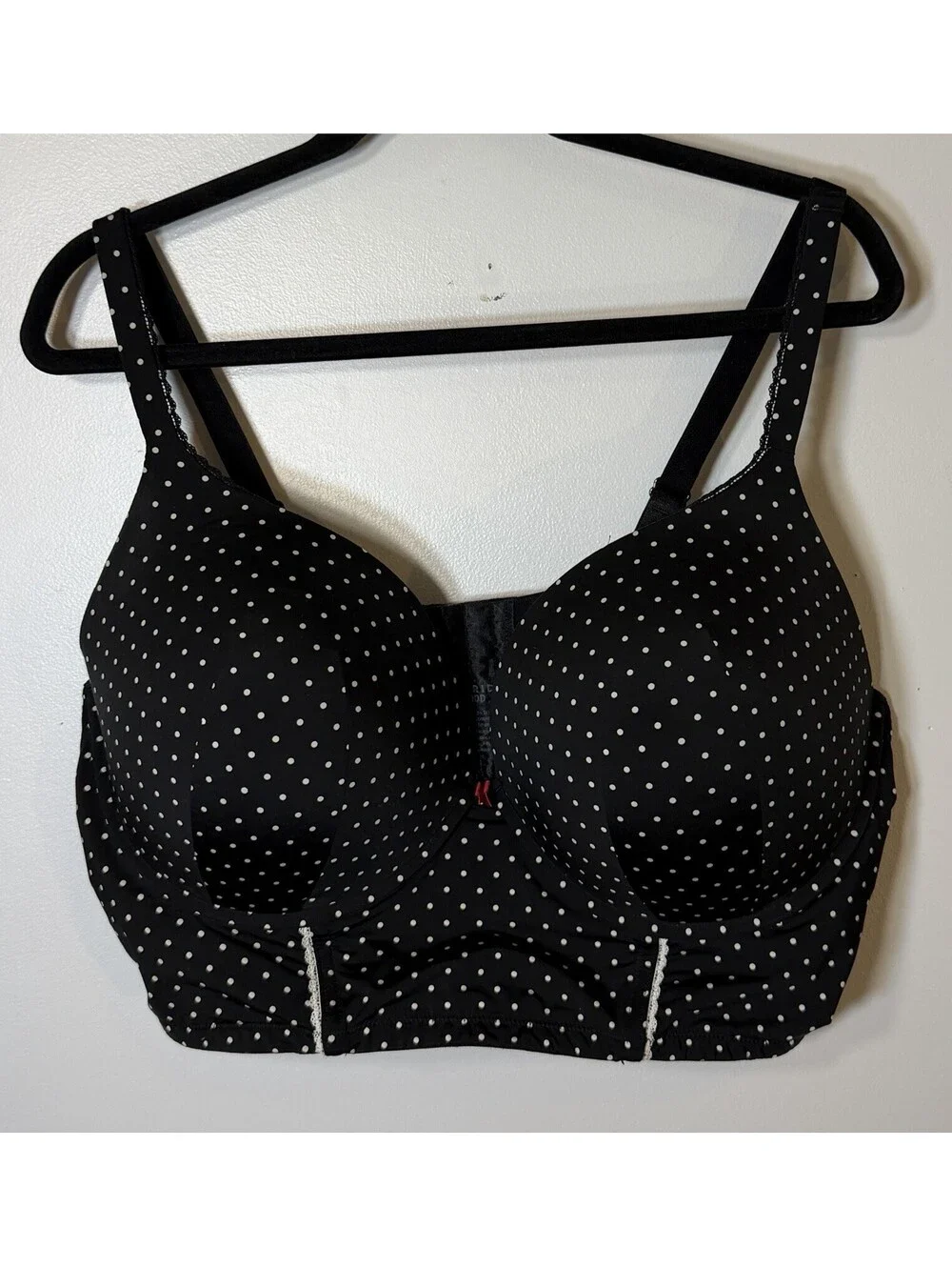 Torrid Black & White Polka Dot Longline Bra Coquette Sexy Back Close 44DDD GUC